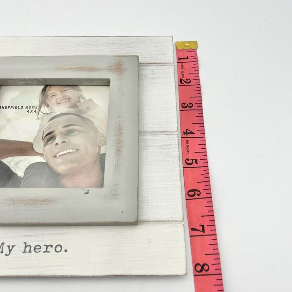 Sheffield Home White Gray Picture Frame "My Hero" holds 4x4 in picture - Picture 7 of 7
